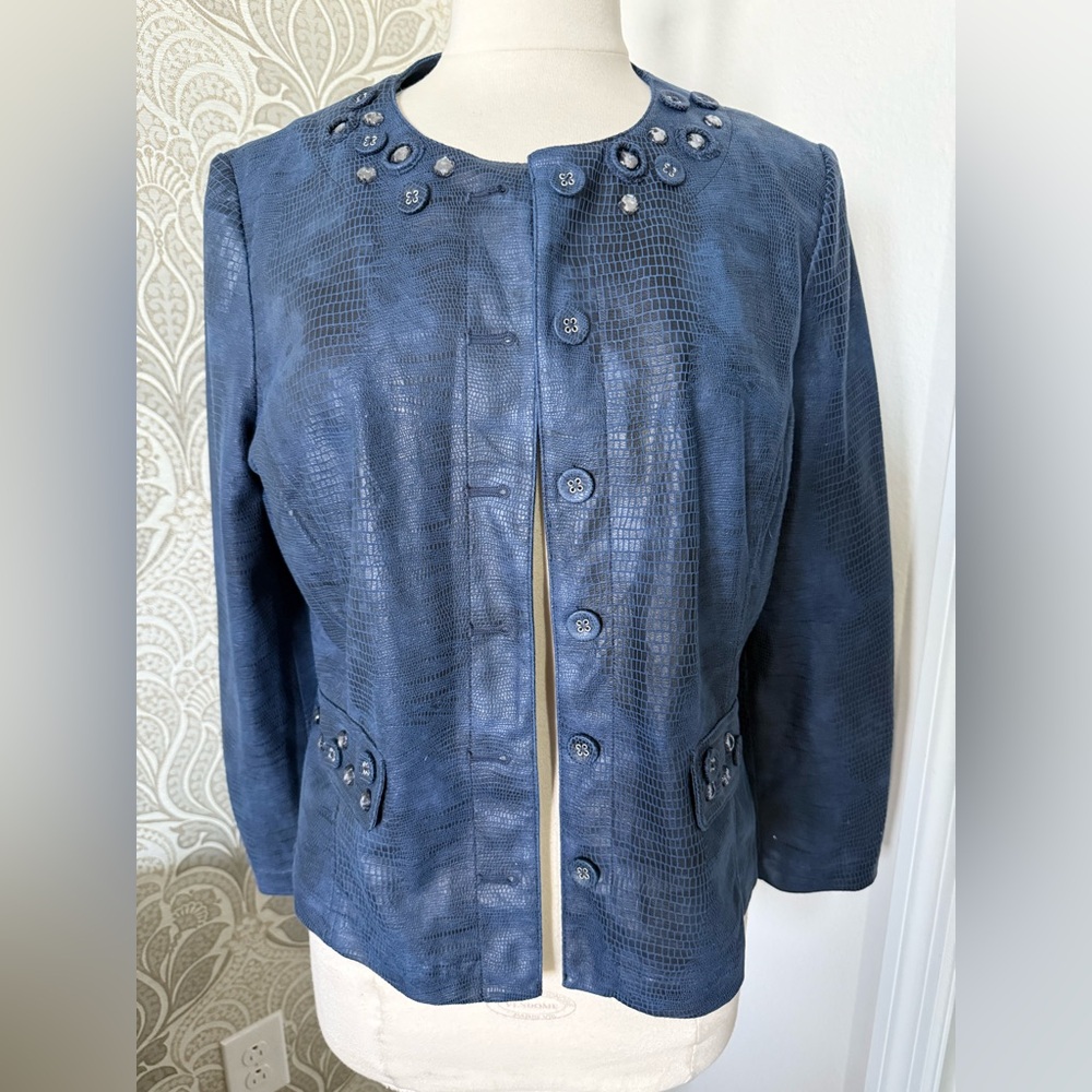 Alfred Dunner Navy Textured Blazer with Embellishments